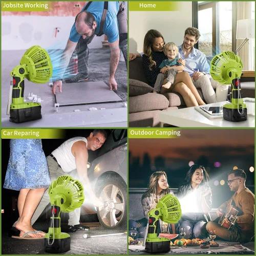 Miniatura 6 de Ventilador inalámbrico de 18 V compatible con batería Ryobi de 18 V, ventilador a batería para acampar con luz LED, control remoto, 3 modos