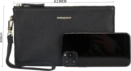 Miniatura 2 de DORIS&JACKY Bolso de mano pequeño de cuero para mujer, delgado, delgado, de piel de cabra, para teléfono celular, con correa