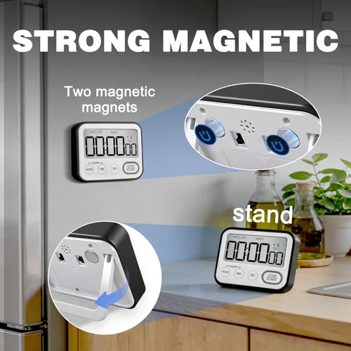 Miniatura 4 de Temporizador de cocina digital magnético con alarma potente, pantalla LCD grande silenciosa/con pitido, multifunción para maestros, aula, niños