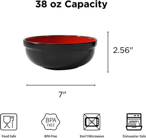Miniatura 2 de TP Juego de 4 cuencos de melamina de 38 onzas para ensaladas de sopa Ramen Pho y pasta, juego de 4 cuencos japoneses grandes, irrompibles ligeros