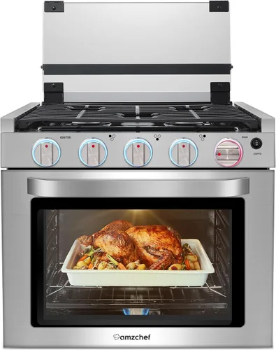 Miniatura 10 de Estufa de gas AMZCHEF para RV de 17 pulgadas de altura, estufa de propano de 1,24 pies cúbicos con 3 quemadores para RV, apartamento, casa móvil