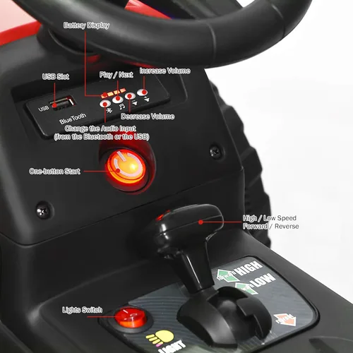 Miniatura 3 de OLAKIDS Tractor de paseo para niños de 12 V, vehículo eléctrico 2 en 1 con control remoto, remolque desmontable, juguete de conducción a batería Rojo
