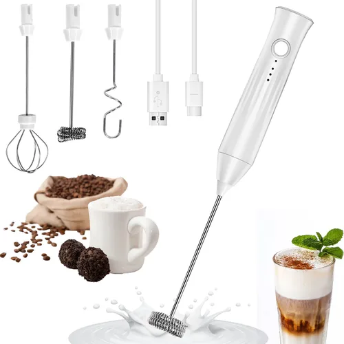 Miniatura 11 de Espumador de leche recargable, mezclador de bebidas de mano, máquina de espuma eléctrica para café con batidor de acero inoxidable y 3 velocidades