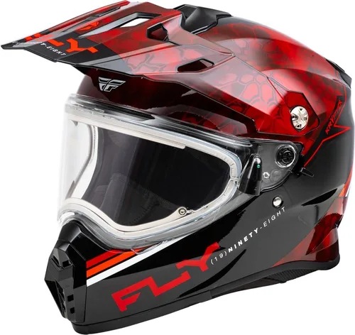 Miniatura 7 de Fly Racing Trekker Cold Weather MX ATV Off-Road Motorcycle Helmet Pizarra/Negro/Rojo (Dual Shield)