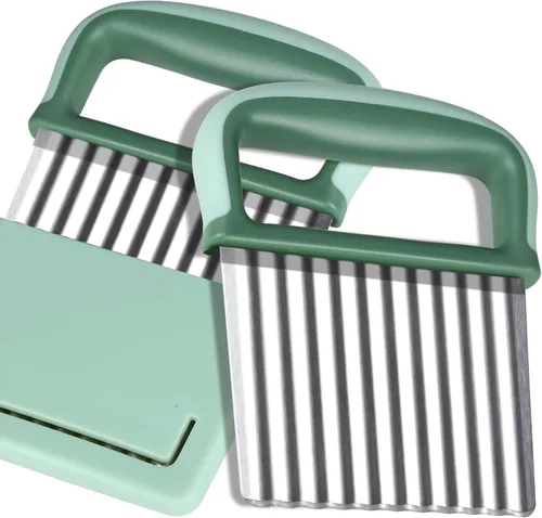 Cortador de arrugas, cortador ondulado de acero inoxidable 2 piezas, cuchillo ondulado, herramienta de corte para verduras, papas fritas