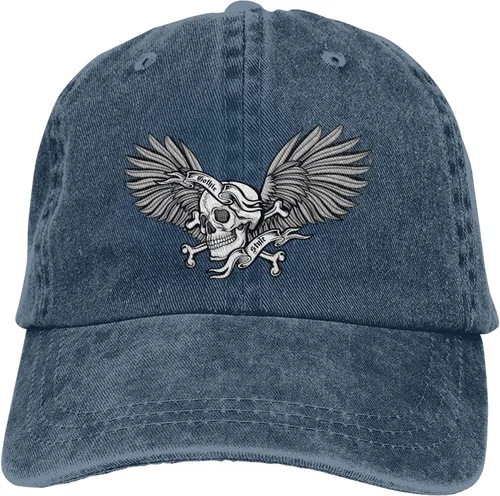 Miniatura 9 de Cowboy Hat Trendy Hats for Man and Women Djustable Four Season Outdoor Baseball Cap of Hell Skull with Angel Navy Blue