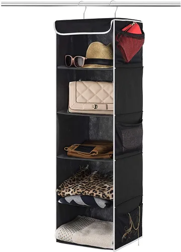 Miniatura 13 de ZOBER Organizador colgante para armario, 5 estantes, estantes organizadores de almacenamiento colgantes para ropa, toallas, juguetes, dormitorio
