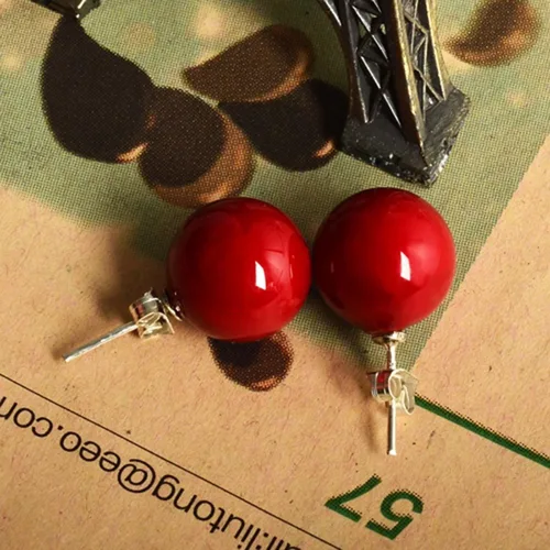 Miniatura 4 de LUREME Aretes de tuerca redondos clásicos para mujer, 02001451-2 con cuentas de concha roja de 0.472in, Base