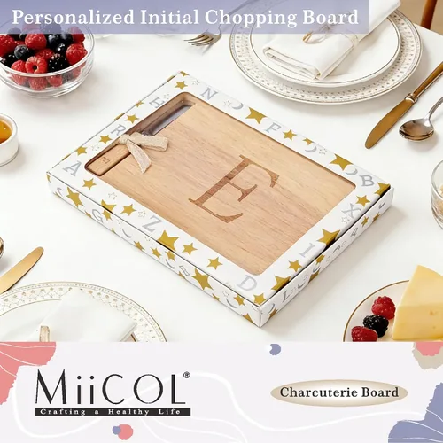 Miniatura 5 de Miicol Tabla de madera para charcutería, tabla de queso con monograma de 10 pulgadas, tabla de cortar inicial personalizada con esparcidor, regalo