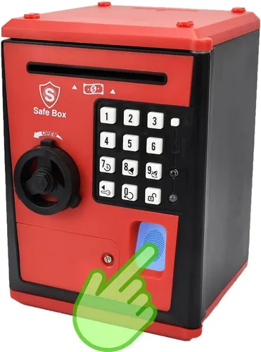 Miniatura 7 de Banco seguro para niños, alcancía con contraseña y bloqueo de huellas dactilares, banco de dinero de voz, regalo genial y educativo para niños