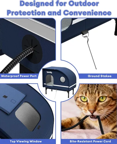 Miniatura 7 de Casa climatizada para gatos resistente a la intemperie para gatos al aire libre, refugio grueso estilo cámper con almohadilla térmica termostática