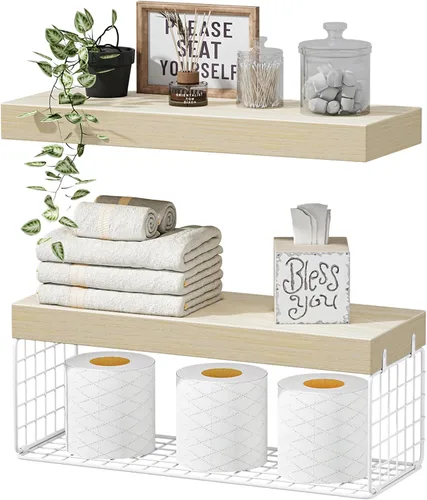 Miniatura 21 de QEEIG Estantes de baño sobre el inodoro, estantes flotantes montados en la pared, almacenamiento de papel higiénico, estante pequeño de decoración