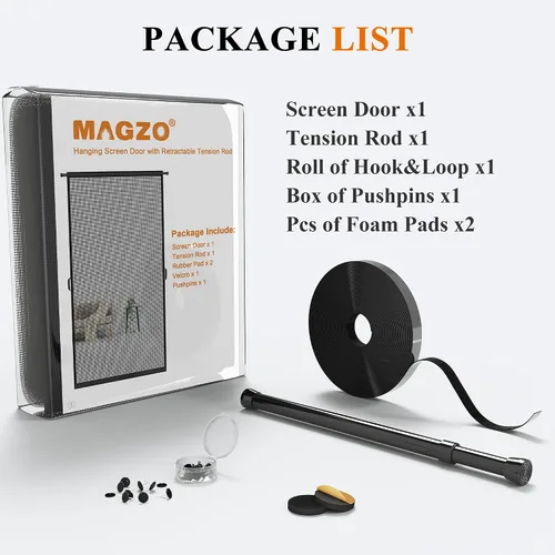 Miniatura 9 de MAGZO - Puerta mosquitera colgante para puertas 24" x 80" (tamaño de cortina 26" x 81"), de fibra de vidrio mejorada con barra de tensión, gancho