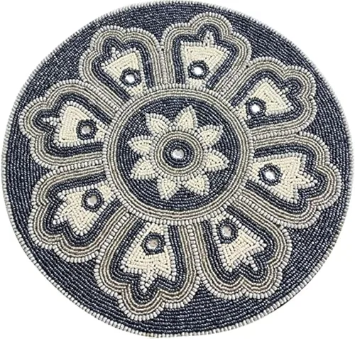 Manteles individuales con cuentas para mesa de comedor de 13 pulgadas de diámetro, combo tono carbón, manteles individuales redondos con cuentas