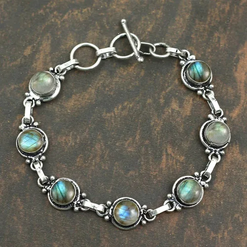 Miniatura 46 de Round Shape Natural & Synthetic Gemstones Silver Plated Bracelets for Women - Vintage Bohemian Style Handmade Birthstone Adjustable Link Bracelet