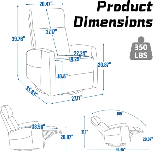 Miniatura 2 de Silla reclinable con masaje y calor, silla reclinable giratoria con respaldo alto, sillones reclinables manuales Lazy Boy para adultos, silla