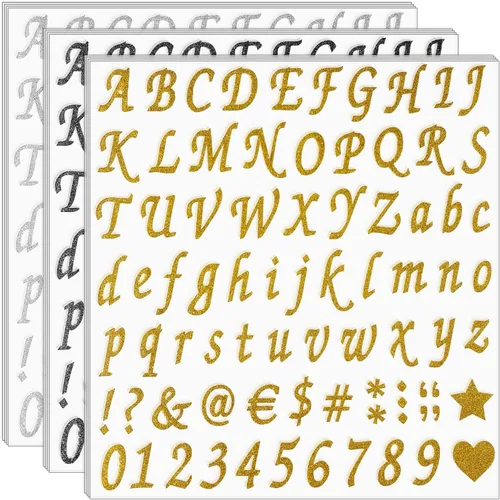 Miniatura 9 de 12 hojas de calcomanías de letras con purpurina, calcomanías autoadhesivas de números del alfabeto, calcomanías de letras y números para Negro