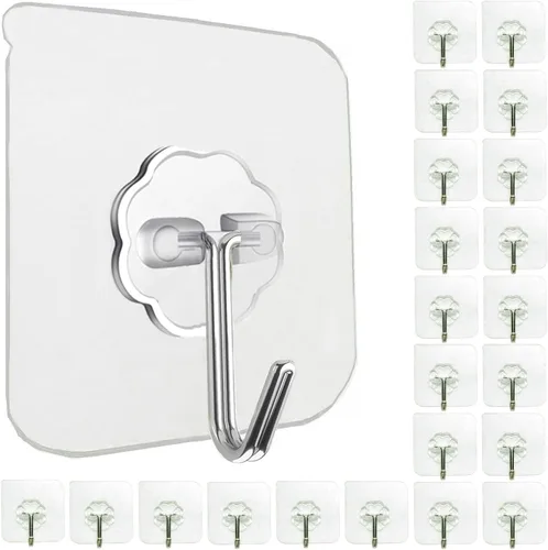 Miniatura 8 de Jwxstore Paquete de 12 ganchos autoadhesivos resistentes, 33 libras máximo, transparentes, impermeables, ganchos de pared adhesivos para llaves