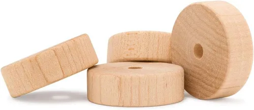 Ruedas de madera en losa de 2-1/2 pulgadas de diámetro para manualidades con agujero de 3/8 pulgadas, 3/4 pulgadas de espesor, paquete de 24 mini