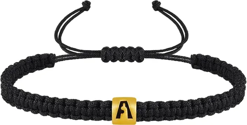 VIBILIA Initial Bracelets for Women Men Teen Boys Girls Woven Rope Braided Letter Bracelet Gold 26 Alphabet Handmade Adjustable Black String