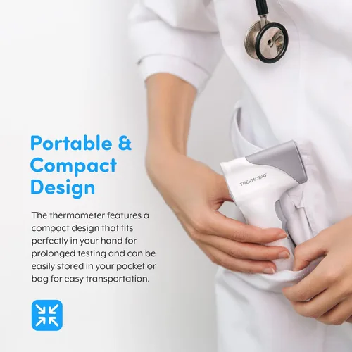 Miniatura 7 de Termómetro de frente infrarrojo sin contacto de grado médico FSA-HSA elegible, resistente, termómetro digital tipo pistola para adultos y bebés, Gris
