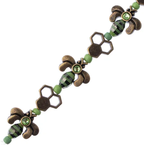 Miniatura 10 de John Bead Hilo de cuentas de 5 pulgadas en forma de panal y abejas en blanco y negro con detalles de bronce