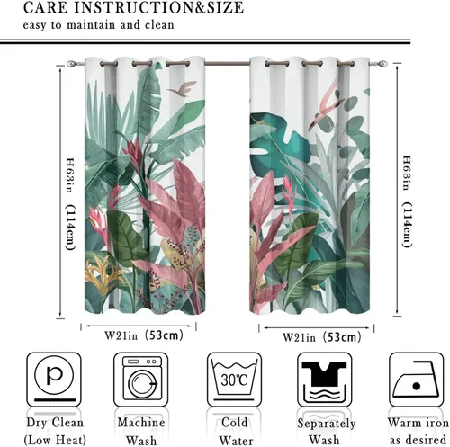 Miniatura 2 de Cortinas abstractas de hojas tropicales, acuarela tropical, hojas de palma, verano hawaiano, plátano, aislamiento térmico, cortinas completas