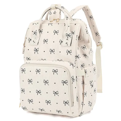 Mochila para pañales de bebé para mamá, bolsa de pañales de gran capacidad para viajes para niños y niñas con correas para cochecito (Correa de moño