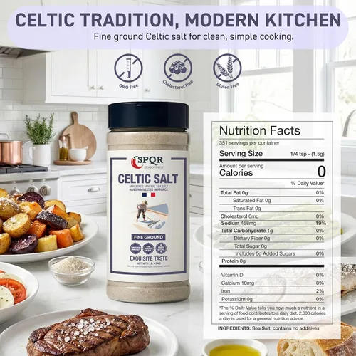 Miniatura 2 de Sal celta Molida fina Sal marina mineral sin refinar cosechada a mano en Francia XL 1 libra Botella por SPQR Seasonings