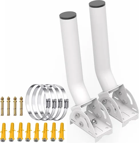 Miniatura 15 de Soporte de antena para exteriores para punto de acceso, soporte de montaje de poste en J de bloqueo de doble tornillo ajustable de 12 a 160°, Blanco