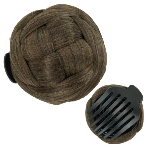 Miniatura 21 de IMISSU Trenzado Chignon Dancer Hair Donut Hairpieces Scrunchie Claw Hair Moño Updo para bodas y fiestas (M3 rubio ceniza)