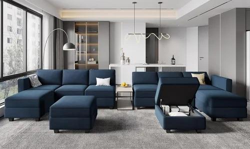 Miniatura 4 de Belffin Módulo de Almacenamiento con Otomana para Sofá Seccional Modular Asiento Cuadrado Cubo de Terciopelo Azul
