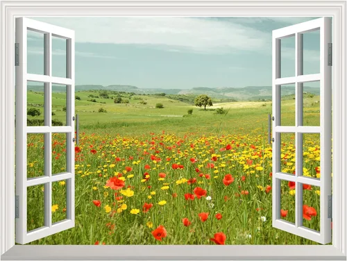 Miniatura 2 de Wall26 - Adhesivo para pared / Mural para pared, extraíble, diseño de río en un pueblo tranquilo, decoración para pared, vista creativa de ventana