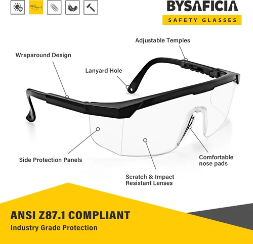 Miniatura 3 de Paquete de 12 lentes de seguridad a granel antivaho y ajustables, protección UV, lentes de policarbonato resistentes a los arañazos, con ANSI Z87.1