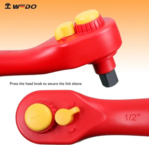 Miniatura 5 de WEDO Llave de trinquete aislada, unidad de 3/8 pulgadas, 8 pulgadas de longitud, llave de seguridad para electricistas, manijas antideslizantes VDE