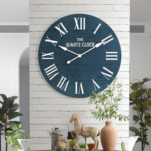 Miniatura 11 de ARTPOWER Reloj de pared grande de granja, reloj de pared Shiplap de 35.5 pulgadas con número romano, casi sin tictac, relojes de pared redondos
