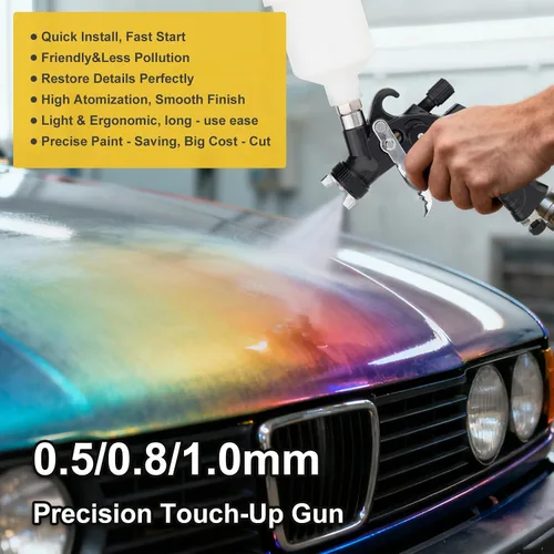 Miniatura 3 de Mini pistola de pulverización HVLP con boquillas de 0,5/0,8/1,0 mm y taza de 125cc, pistola de pintura automotriz para pintar autos, pistola