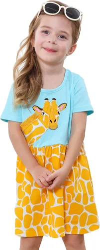 RETSUGO Vestido acampanado para niñas pequeñas, lindo diseño de unicornio, arco iris, manga corta, casual, para fiesta de 1 a 8 años, Arco iris