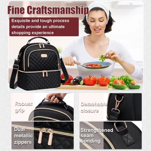 Miniatura 3 de Bolsa de almuerzo REXMONA para mujeres, caja de almuerzo doble para mujeres, bolsa de almuerzo aislada a prueba de fugas para mujeres y hombres