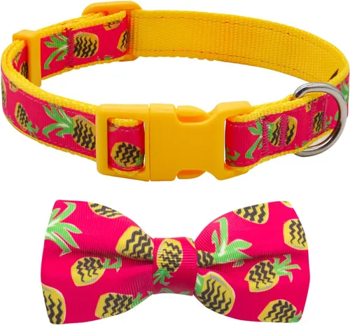 azuza Collar de perro con pajarita, collar de perro suave y cómodo con lazo, patrones divertidos y color brillante para perros pequeños D#Fruta-Piña