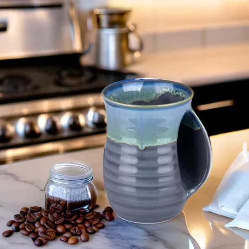 Miniatura 8 de Taza de café calentadora de manos de cerámica hecha a mano (MEJORADA) - Tazas grandes calentadoras de manos de cerámica de 16 onzas, regalo con Taza