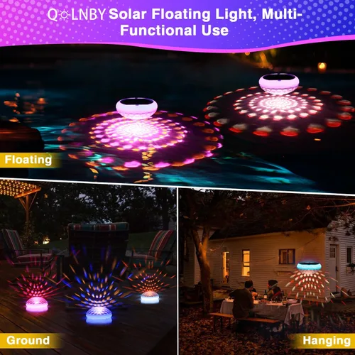 Miniatura 7 de QOLNBY Luces solares flotantes para piscina, recargables por USB, 2600 mAh, luces de piscina con control remoto, 6.69 pulgadas, IP68, impermeable, 2
