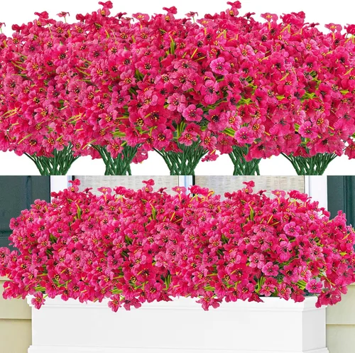 Miniatura 17 de Krissing - 48 paquetes de flores artificiales para exteriores, resistentes a los rayos UV, flores falsas de plástico sintético, plantas para jardín
