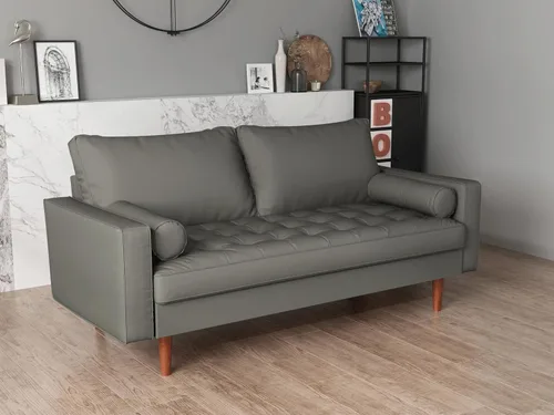 Miniatura 8 de Container Furniture - Sofá de piel sintética para la sala de estar moderna con cojines extraíbles y patas de madera maciza, sofá estilo lujoso