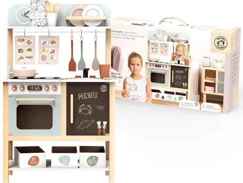 SPEEDY MONKEY Juego de cocina de madera para juego de simulación | Juego de cocina para niños de 20 piezas con accesorios de madera para alimentos y