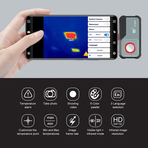 Miniatura 5 de Cámara térmica 256X192 IR Resolución HT-203U Cámara de imágenes térmicas para teléfono Android - Plano focal infrarrojo no enfriado de óxido