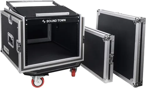 Miniatura 6 de Sound Town Black Series Shock Mount 8U ATA Estuche de Rack de Madera Contrachapada con Profundidad Rackable de 21", Herrajes Anodizados y Ruedas