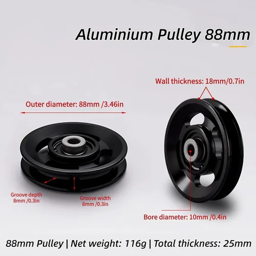 Miniatura 6 de Rueda de polea de aluminio para gimnasio, Rueda universal de polea de rodamiento de aleación de aluminio para equipo de máquina de cable