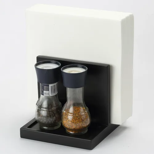 Miniatura 2 de Servilletero de Madera porta servilletas porta sal y pimienta con Salero y Pimentero Caddy, Adecuado para Cocina, Restaurante, Bar, Oficina, Negro