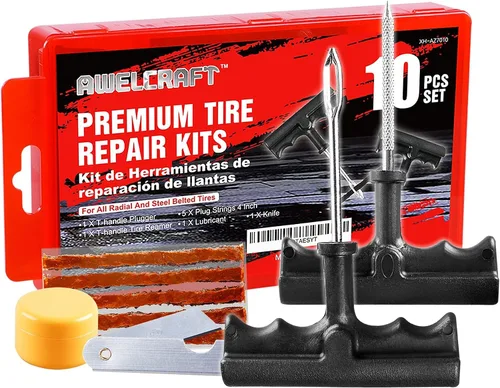 AWELCRAFT Kit económico de reparación de neumáticos para fijar pinchazos y tapar planos, paquete de 10 piezas, ideal para automóviles, camiones,